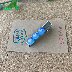 a231. ** ヘアクリップ ブルーハート クリップ 一粒ガラスクリップ ハンドメイド 手作りアクセサリー