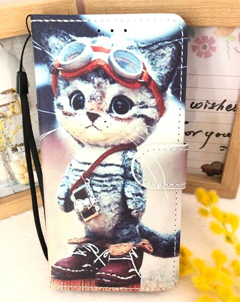 Arrows we2 ケース F-52E カバー 手帳型 全面保護 かわいい 猫ちゃん ストラップ付き 多機能 便利