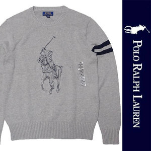 新品 POLO RALPH LAUREN BOYS SWEATER ポロ ラルフローレン ボーイズ セーター グレー ニット ビッグポニー コットン ロゴ RL XL 正規品