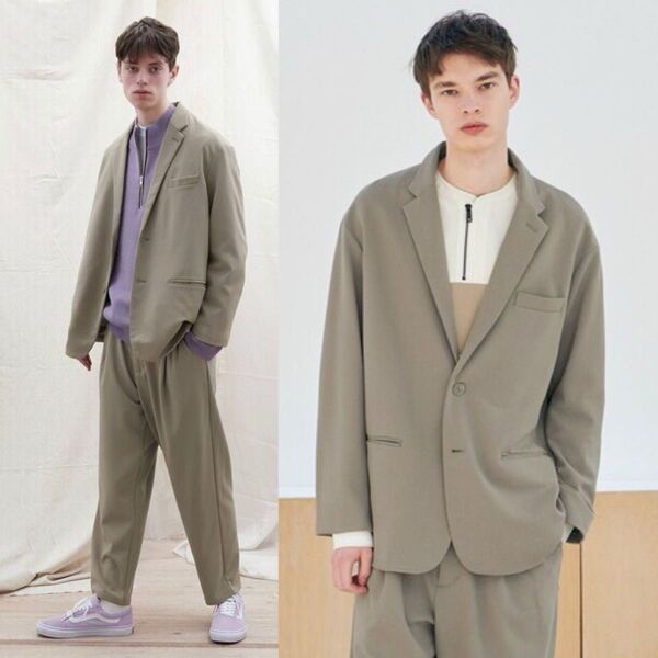 EMMA CLOTHES 梨地 ルーズリラックス セットアップ M テーラードジャケット&ワイドテーパードパンツ 送料無料
