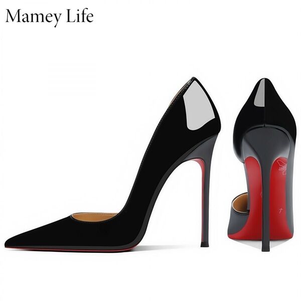 Mamey Life ハイヒール、高級感、黒いハイヒール、尖ったつま先、シングルシューズ、新しいウェディングシューズ、裸色、赤い底