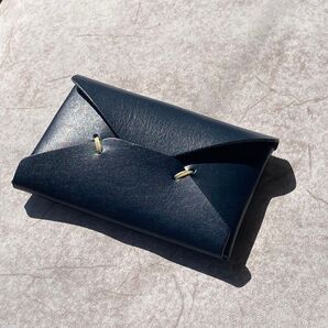 本革カードケース 封筒型 ネイビー ブルー 姫路レザー 定期入れ パスケース レザー