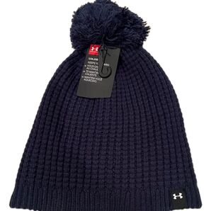 【新品】UNDER ARMOUR ポンポン付きニット帽 フリーサイズ ネイビー (定価3400円+税別)