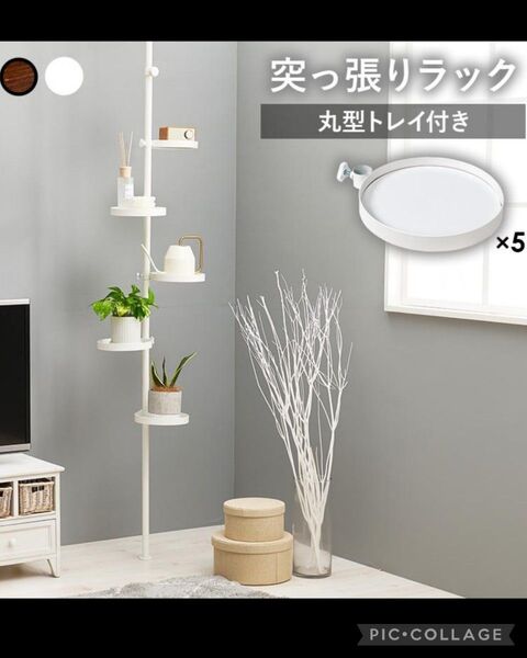 天井突っ張りポールラック ホワイト(新品アウトレット)