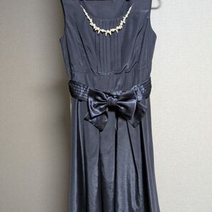 結婚式 ウエストリボン付きドレス ネイビー