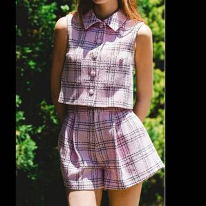 シェリエ sketch check tweed vest ベスト ピンク