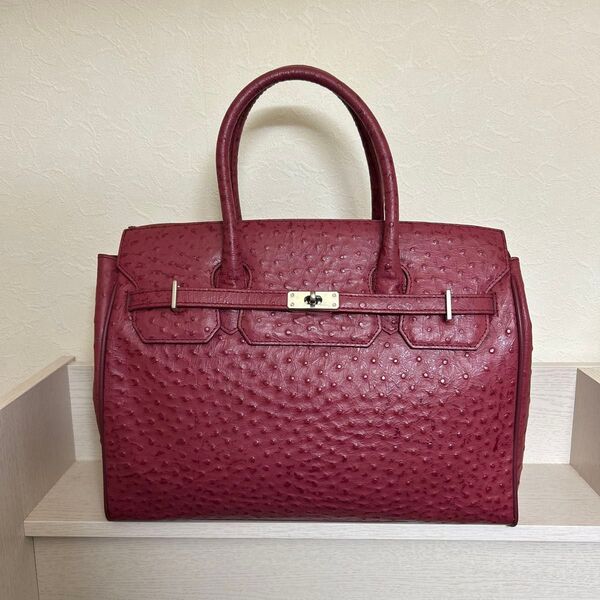 未使用 HERMOSURA エルモスーラ ハンドバッグ レザー オーストリッチ