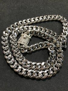  zirconia silver stainless steel width 10.24in Miami chain necklace 