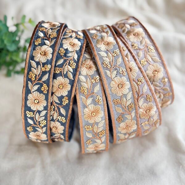 インド刺繍リボン カチューシャ ナチュラル 【管理No.439】 ハンドメイド