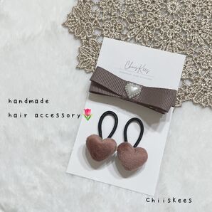 ハンドメイド リボンヘアクリップ&ハートヘアゴム セット