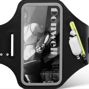 Donwell ランニングアームバンド ブラック スマホ収納 イヤホン収納