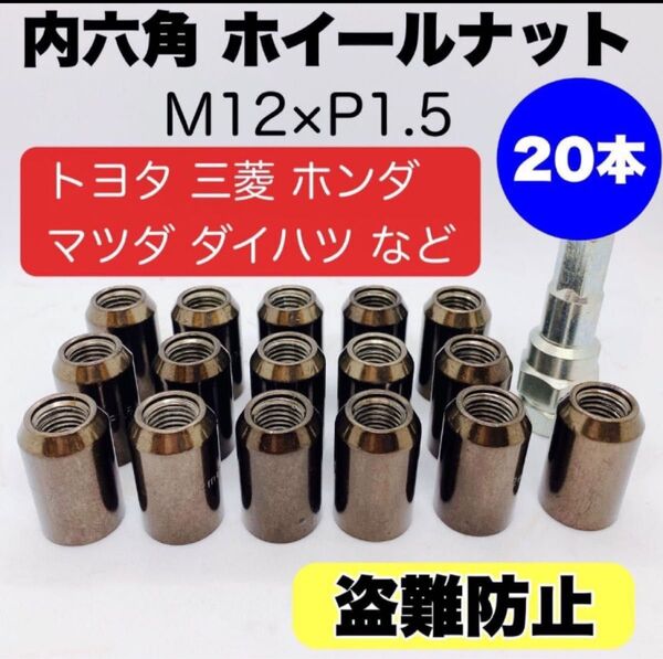 【盗難防止】ロックナット 20個 スチール P1.5 ソケット付 ガンメタ