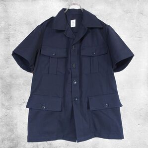 【DEADSTOCK】 フランス軍 サファリシャツ オープンカラーシャツ 100-104 ミリタリー 開襟シャツ ネイビー