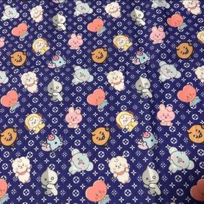 BTS bt21 綿ポリ生地 100cm×140cm ネイビー