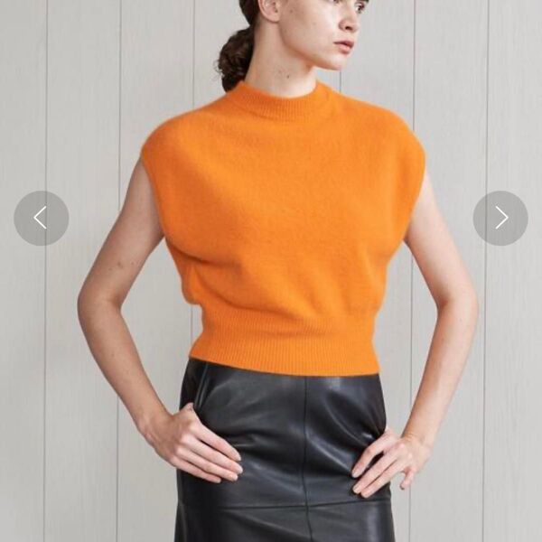 美品 H BEAUTY&YOUTH SHORT KNIT VEST オレンジ