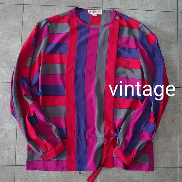 ■vintage■PARIENNE TKOYO 配色ストライプ 長袖ブラウス