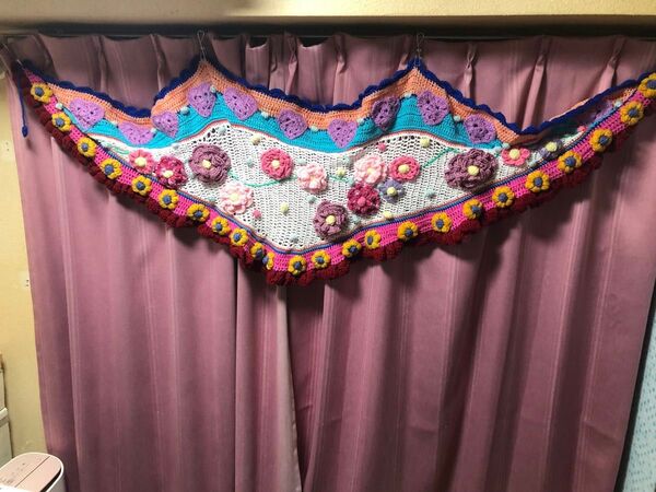 ar-127 大判ショール 半円ショール 立体花モチーフ ハンドメイド カラフル オーダー不可