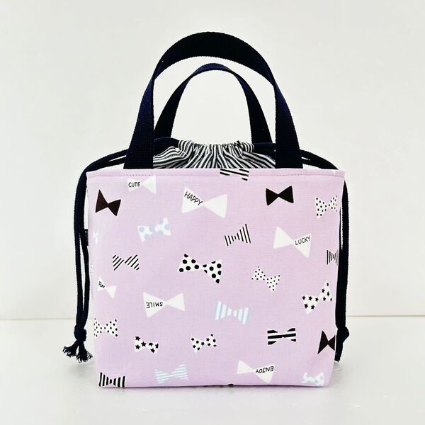 「感謝価格」ランチバッグ お弁当バッグ トートバッグ ハンドメイド 保温保冷 リボン