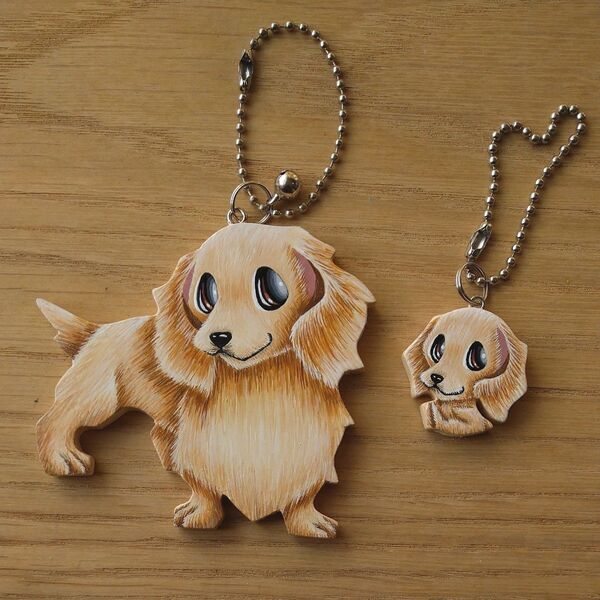 ダックスフンド8・大小キーホルダー2個セット バッグチャーム ハンドメイド 雑貨 犬 犬雑貨 アクセサリー