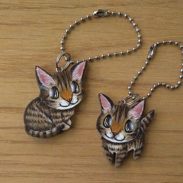 猫No34・小キーホルダー2個セット バッグチャーム ハンドメイド雑貨 猫雑貨 アクセサリー キジトラ猫