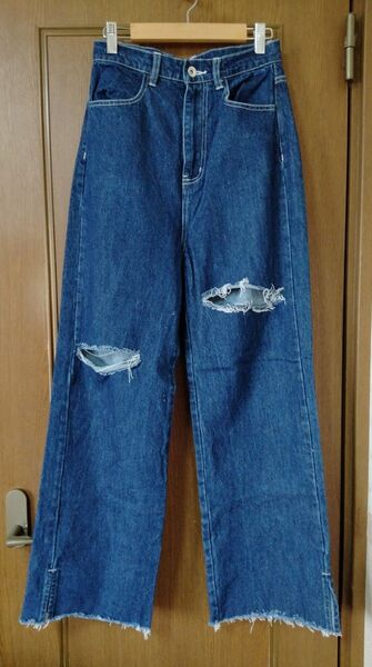 【one after another NICE CLAUP】カッティングデニム インディゴブルー デニム ワイドパンツ