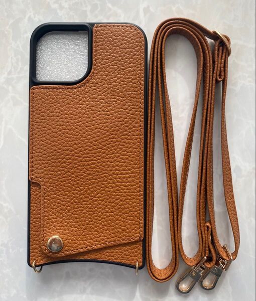 iPhone15 シンプルレザーソフトケース&ストラップセット ブラウン 茶色
