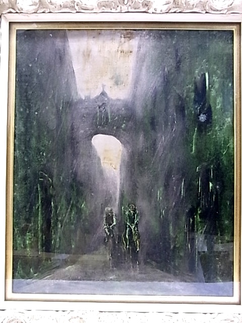 e3493 Pintura al óleo auténtica garantizada de Hiroshi Kado Rain (Don Quijote) 1970 Marco tamaño F8, Cuadro, Pintura al óleo, Naturaleza, Pintura de paisaje