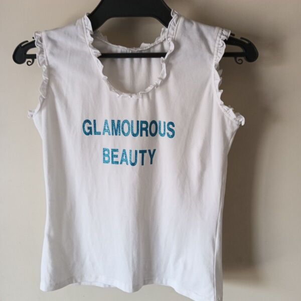 GLAMOUROUS BEAUTY フリルノースリーブTシャツ【送料込】白 タンクトップ ランニング ホワイト