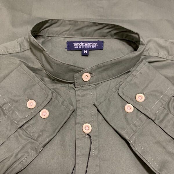 【新品】Timely Waring バンドカラー 長袖シャツ M カーキ