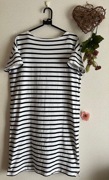 無印良品 ボーダー柄 Tシャツワンピース 白ネイビー