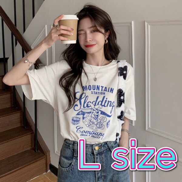 レディース tシャツ Tシャツ L カジュアル シンプル 半袖 ロゴT トップス 夏服 韓国ファッション カットソー