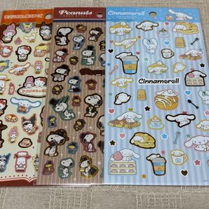 シールシート サンリオ キャラクターズ 、シナモンロール、PEANUTS スヌーピーシール3点セット