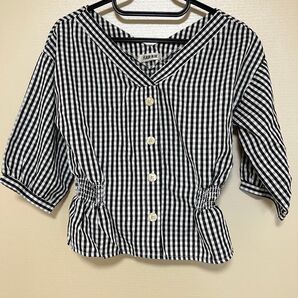 FLASH BLUE ギンガムチェック ブラウス