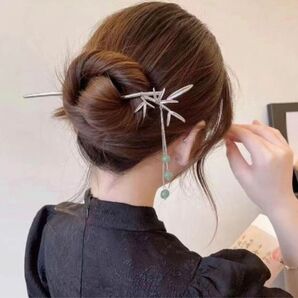 簪レディースアクセサリー浴衣着物和装和風竹日本お土産和モチーフ韓国シルバー 一本