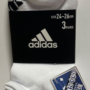 福助 adidas ソックス スニーカー丈 ワンポイント ロゴ 3足組24-26cm