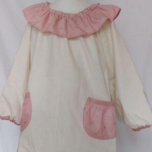 スモック キッズ 遊び着 砂場着 保育園 幼稚園 110サイズ 星 ピンク