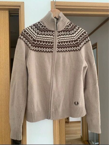フレッドペリー ロパペイサ柄風 ニット ジップアップセーター Mサイズ ブラウン ノルディックfred perry