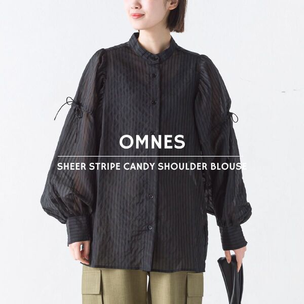 OMNES SHEER STRIPE CANDY SHOULDER BLOUSE ブラウス