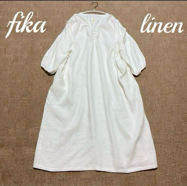 未使用 ハンドメイド作家さん lifestyle fika ナチュラル リネン スモック ワンピース 麻100%