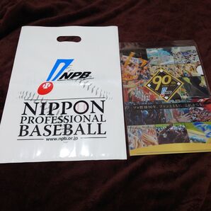 NPB プロ野球90周年 記念クリアファイル2枚 ロゴ入り袋付き