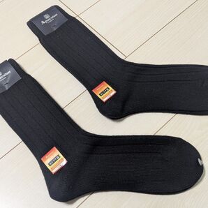 Aquascutum アクアスキュータム 2足 カシミヤ混紡毛 25-27cm 靴下 黒 ブラック 定価7,260円 日本製 羊毛
