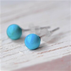  turquoise ( reproduction stone ) SV earrings 6mm circle turquoise 