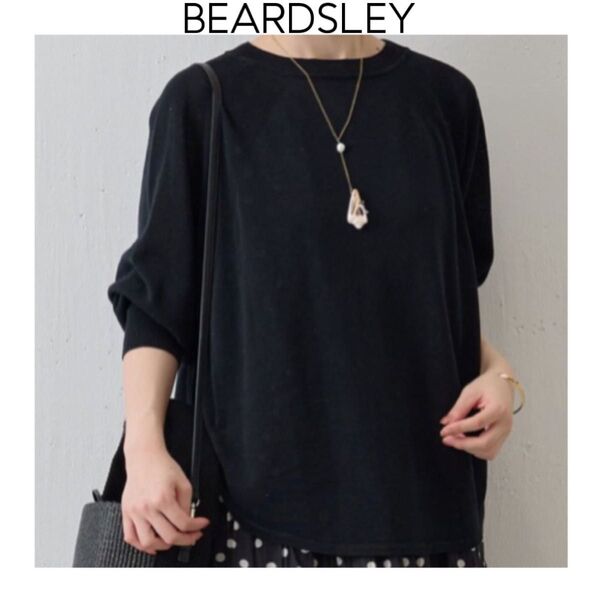 BEARDSLEY サークルドルマンニット ブラック ビアズリー 長袖 コットン リネン 黒 ゆったり スプリングニット