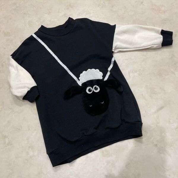 100 長袖 トレーナー トップス ひつじのショーン 子供 服 キッズ ワンピース チュニック