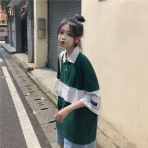 ポロシャツ ビッグシルエット 韓国 夏服 レディース カジュアル