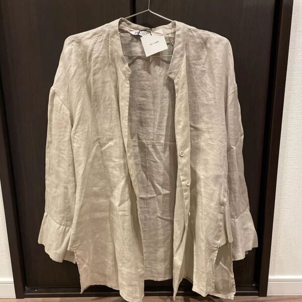 新品未使用 ZARA ザラ リネンシャツ 無地シャツ 長袖シャツ 七分袖ブラウス 長袖 シースルー トップス 長袖ブラウス