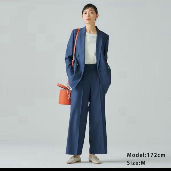 PLST 麻 リネン タックワイドパンツ ハイウエスト ネイビー 紺 S