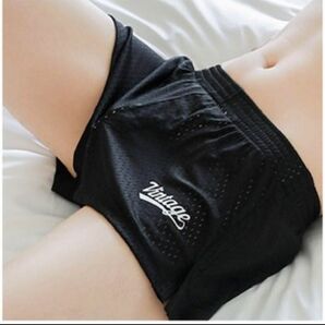 メンズ アンダーウェア トランクス 下着 パンツ 通気性 カッコいい セクシー ショート丈 ブラック Lサイズ