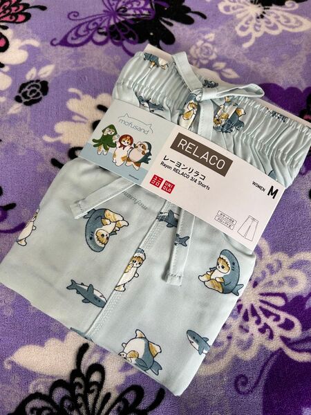 mofusand レーヨンリラコ ユニクロ コラボ サメにゃん モフサンド ブルー ルームウェア UNIQLO Mサイズ