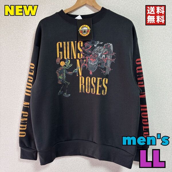 新品 Guns N' Roses ガンズアンドローゼス トレーナー 袖ロゴ LL